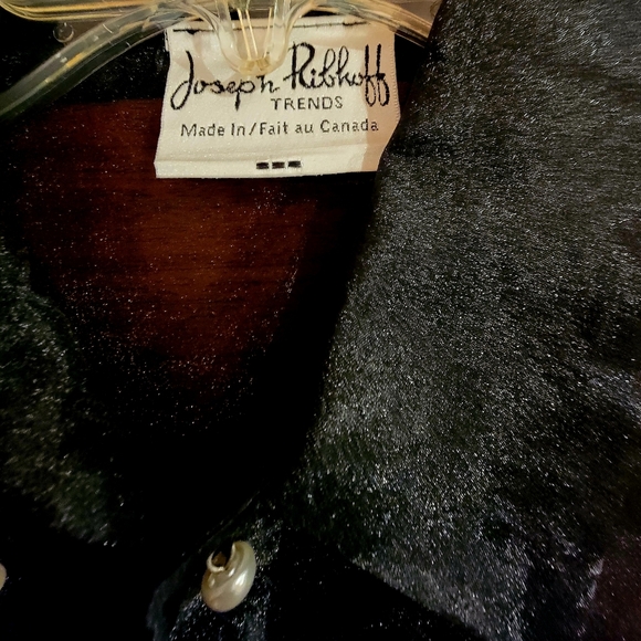 Joseph Ribkoff Black Sheer Organza Blouse Faux Pearls Bell Sleeve Tie Waist NWT4 - Picture 13 of 13